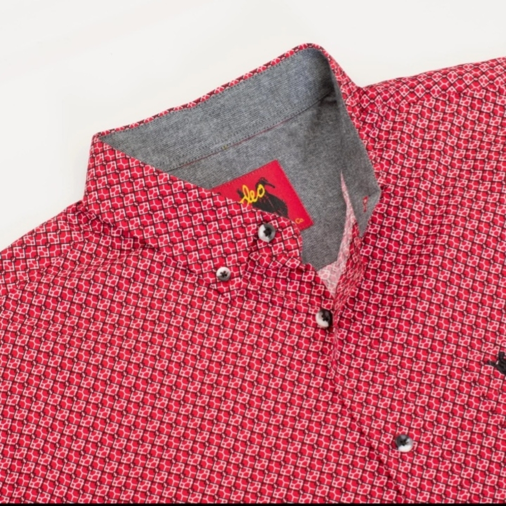 Red Rodeo Cowboy Button Down Shirt with Geometric Pattern - Picture 2 of 2